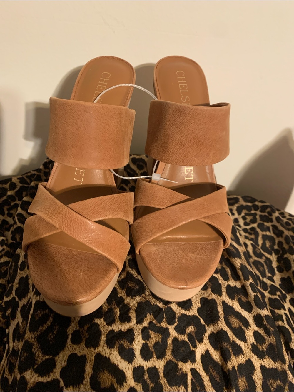 Chelsea & Violet Cognac Platform Wedge Sandals